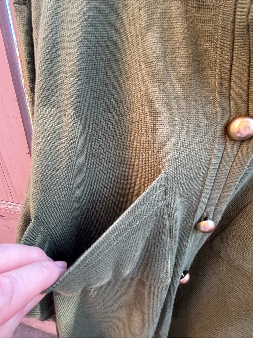 ๐NWT๐ Olive Green Cardigan with Blue Ruffle Collar and Gold Buttons - Picture 5 of 13